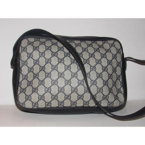 Gucci Vintage Blue Shoulder Bag With Large G Logo Print Coated Canvas - Picture 12 of 12